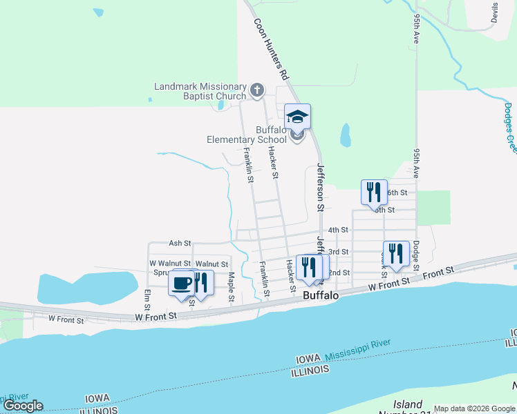 map of restaurants, bars, coffee shops, grocery stores, and more near 601 Franklin St in Buffalo