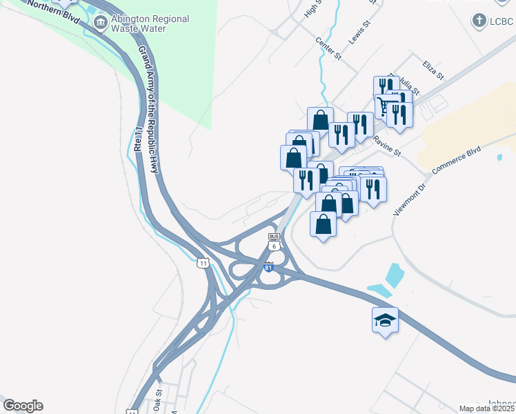 map of restaurants, bars, coffee shops, grocery stores, and more near 541 U.S. 6 in Scranton