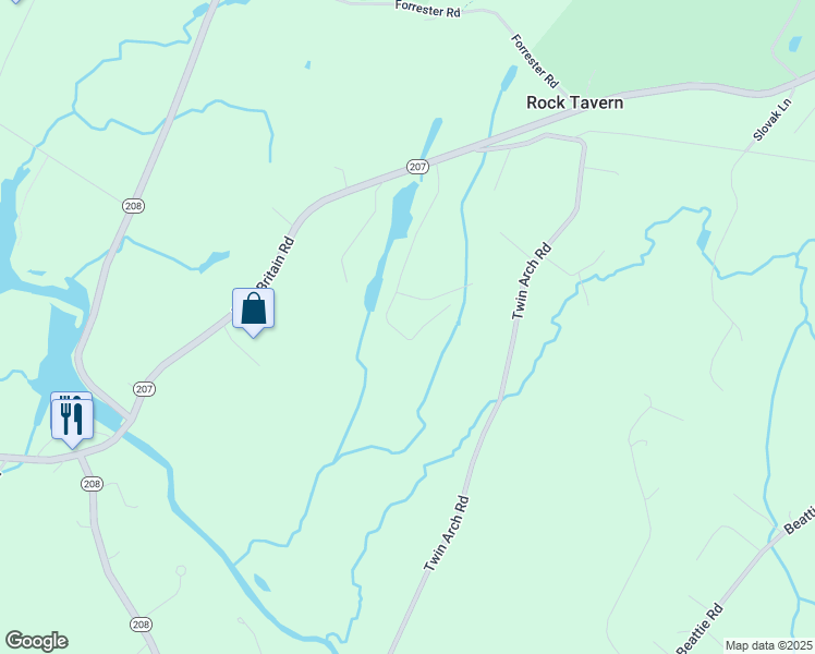 map of restaurants, bars, coffee shops, grocery stores, and more near 71 East Green Road in Rock Tavern