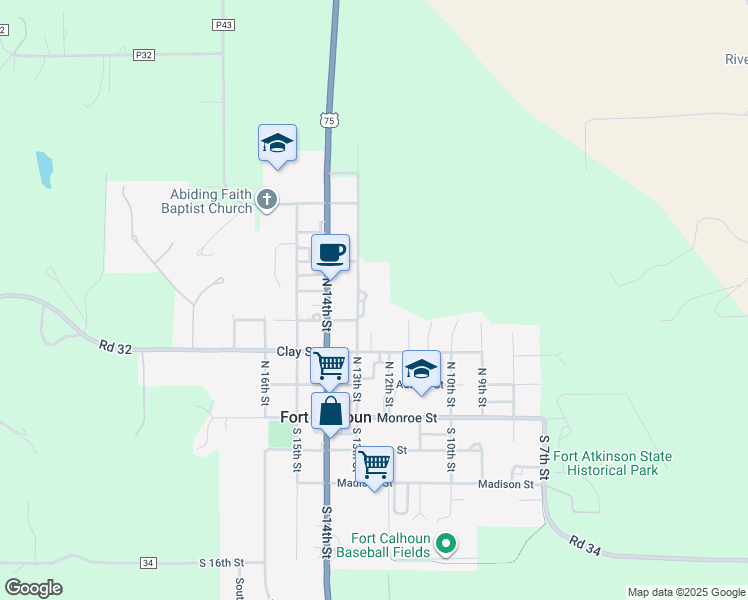 map of restaurants, bars, coffee shops, grocery stores, and more near 501 North 13th Street in Fort Calhoun