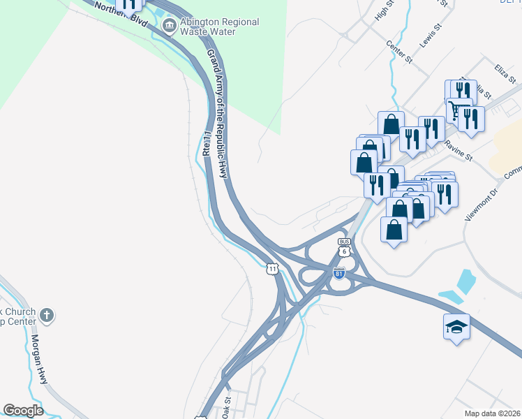 map of restaurants, bars, coffee shops, grocery stores, and more near Summit Pointe in Scranton