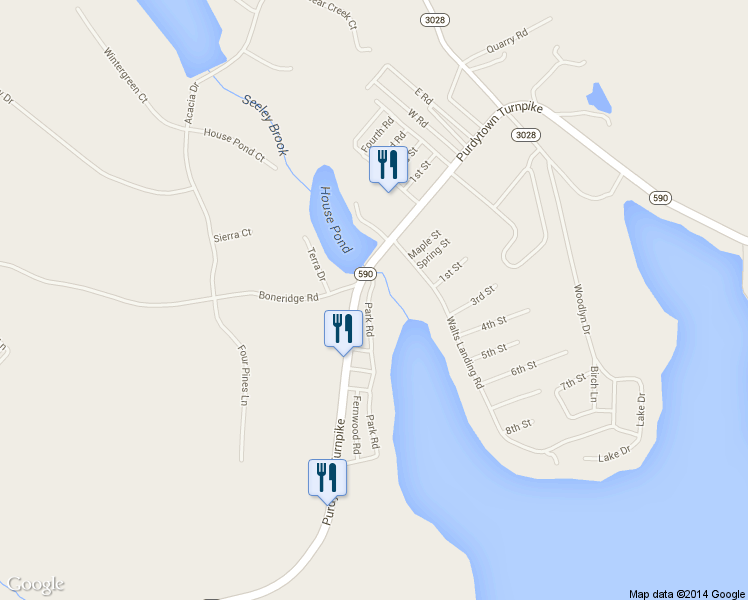 map of restaurants, bars, coffee shops, grocery stores, and more near 24 Pine Beach Road in Lakeville