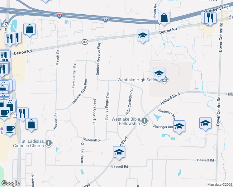 map of restaurants, bars, coffee shops, grocery stores, and more near 1826 Coe's in Post Run