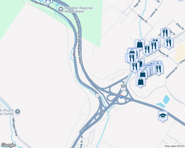 map of restaurants, bars, coffee shops, grocery stores, and more near Summit Pointe in Scranton