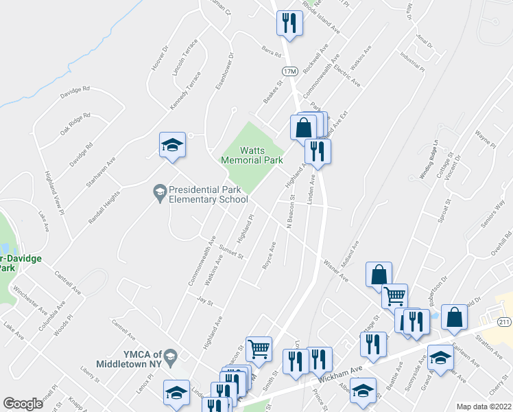 map of restaurants, bars, coffee shops, grocery stores, and more near 4 Highland Place in Middletown