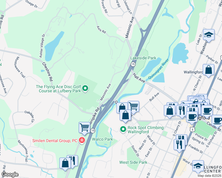map of restaurants, bars, coffee shops, grocery stores, and more near 14 Clinton Place in Wallingford