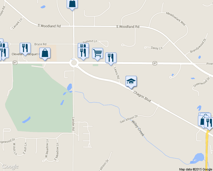 map of restaurants, bars, coffee shops, grocery stores, and more near 31300 Chagrin Boulevard in Pepper Pike