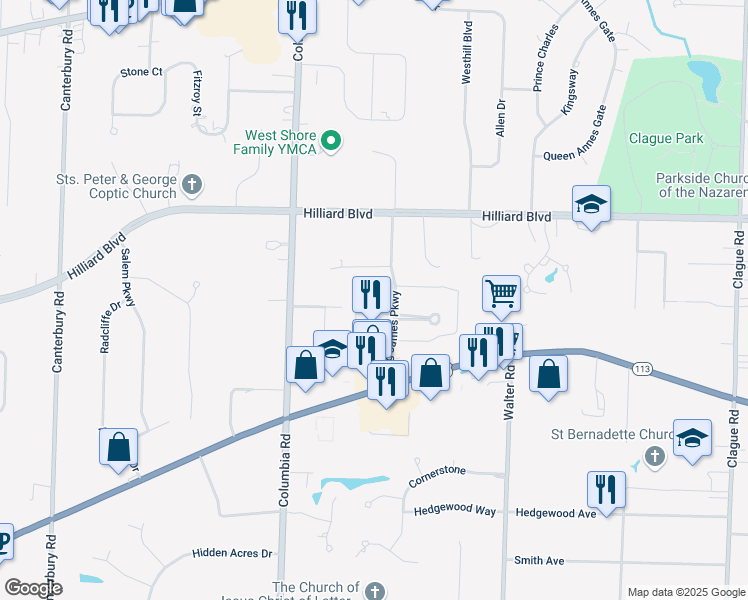 map of restaurants, bars, coffee shops, grocery stores, and more near 1910 King James Parkway in Westlake