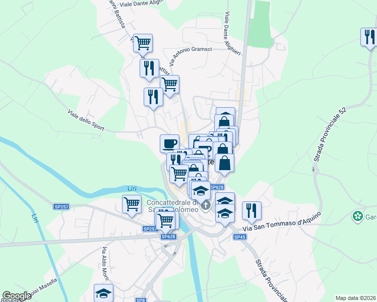 map of restaurants, bars, coffee shops, grocery stores, and more near 21 Lungoliri Salvatore Spiridigliozzi in Pontecorvo