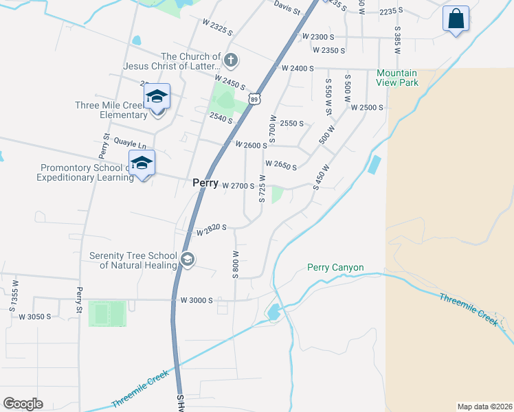 map of restaurants, bars, coffee shops, grocery stores, and more near 2756 South 725 West in Perry