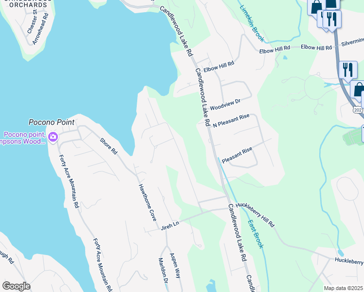 map of restaurants, bars, coffee shops, grocery stores, and more near 25 Old Turnpike Road in Brookfield