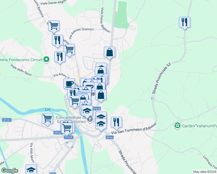 map of restaurants, bars, coffee shops, grocery stores, and more near 13-15 Via Galileo Galilei in Pontecorvo