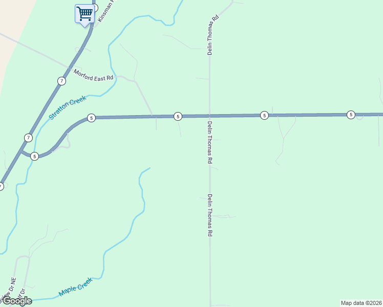 map of restaurants, bars, coffee shops, grocery stores, and more near 8777 Delin Thomas Road in Kinsman