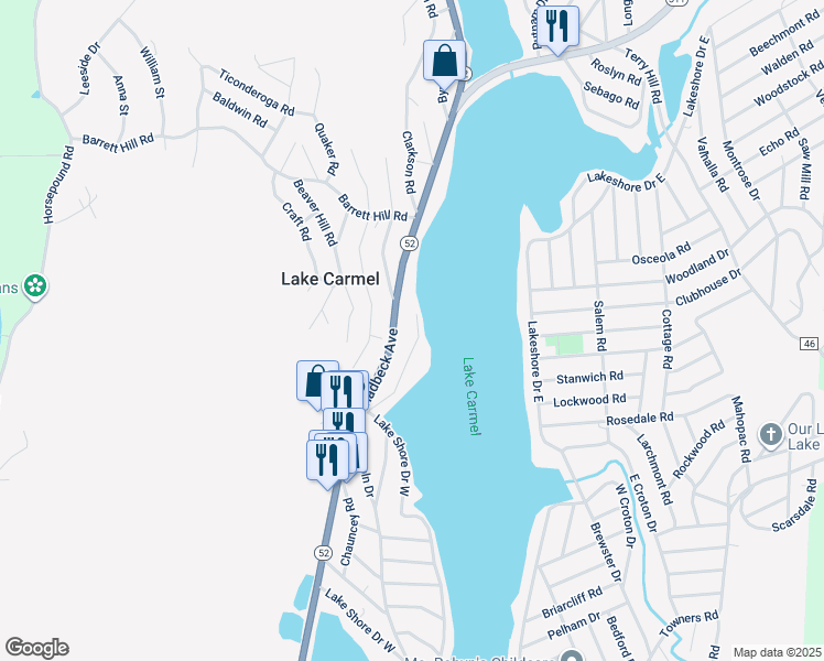 map of restaurants, bars, coffee shops, grocery stores, and more near 41 Grey Oaks Court in Carmel Hamlet