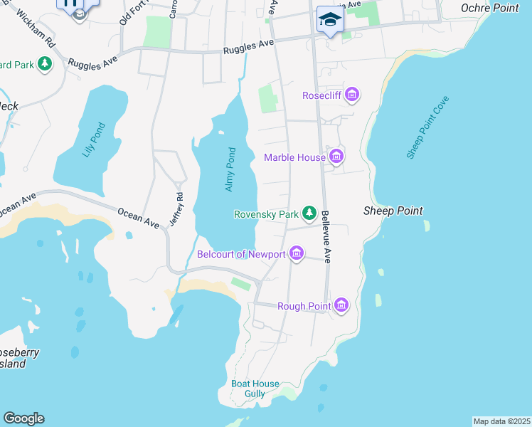 map of restaurants, bars, coffee shops, grocery stores, and more near 11 Casey Ct in Newport