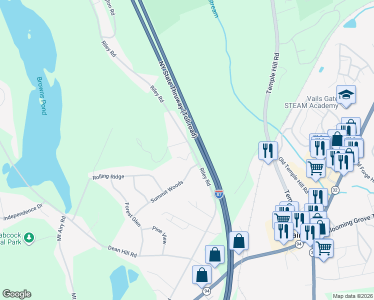 map of restaurants, bars, coffee shops, grocery stores, and more near 181 Riley Road in New Windsor