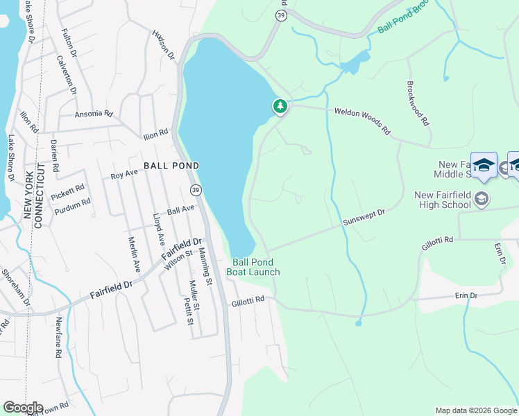 map of restaurants, bars, coffee shops, grocery stores, and more near 2 Meadow Ridge Drive in New Fairfield