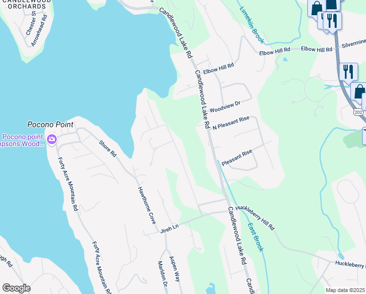 map of restaurants, bars, coffee shops, grocery stores, and more near 25 Old Turnpike Road in Brookfield