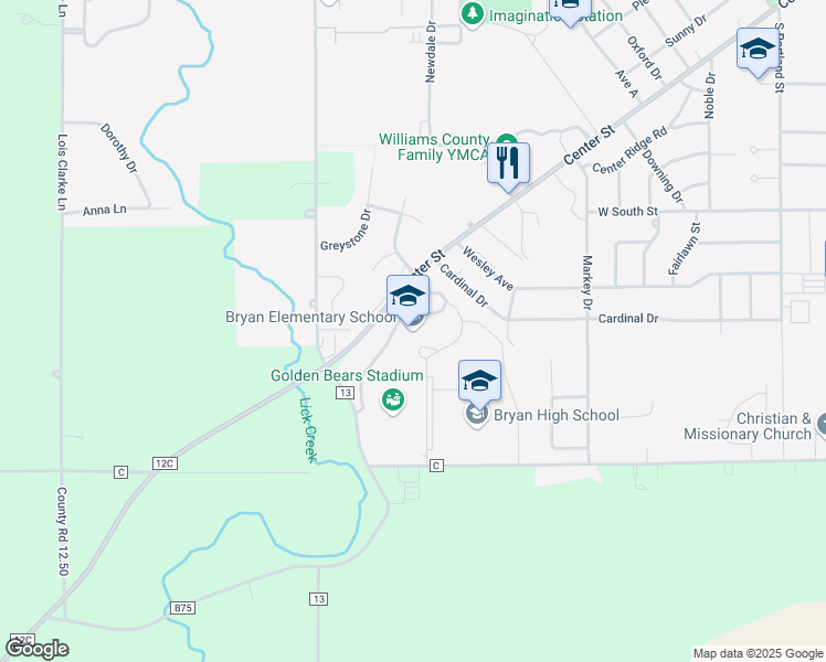 map of restaurants, bars, coffee shops, grocery stores, and more near 1301 Center Street in Bryan