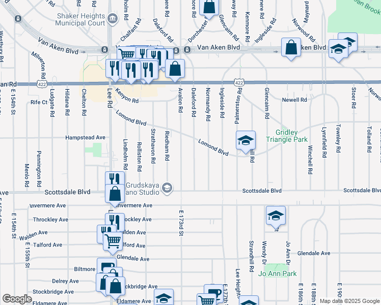 map of restaurants, bars, coffee shops, grocery stores, and more near 3662 Daleford Road in Shaker Heights