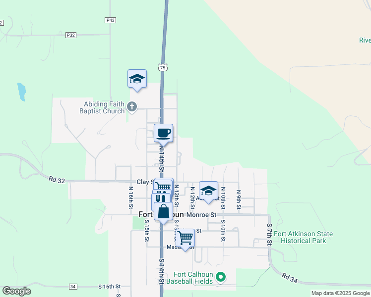 map of restaurants, bars, coffee shops, grocery stores, and more near 501 North 13th Street in Fort Calhoun
