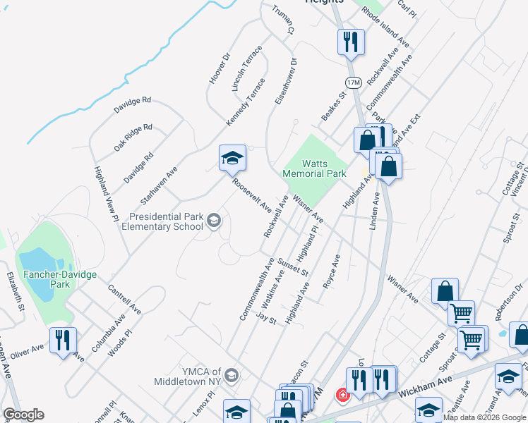 map of restaurants, bars, coffee shops, grocery stores, and more near 24 Roosevelt Avenue in Middletown