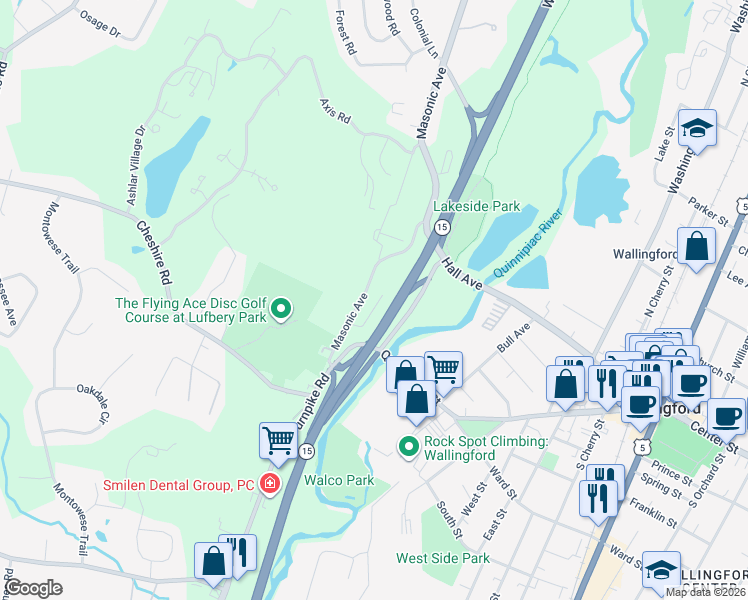 map of restaurants, bars, coffee shops, grocery stores, and more near 14 Clinton Place in Wallingford