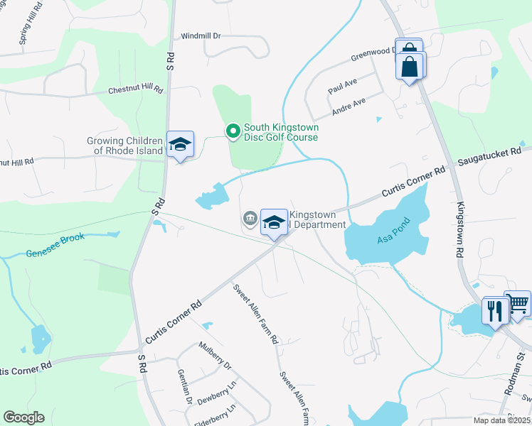 map of restaurants, bars, coffee shops, grocery stores, and more near 301 Curtis Corner Road in South Kingstown