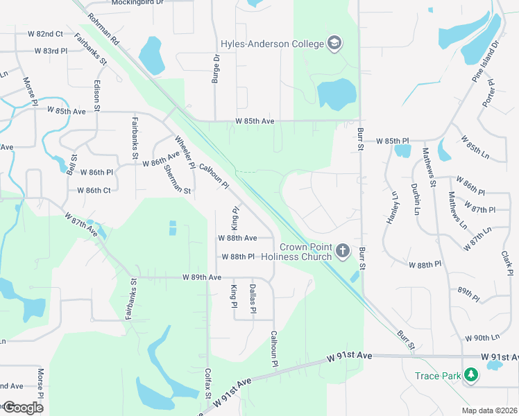 map of restaurants, bars, coffee shops, grocery stores, and more near 8834-8930 Calhoun Place in Crown Point