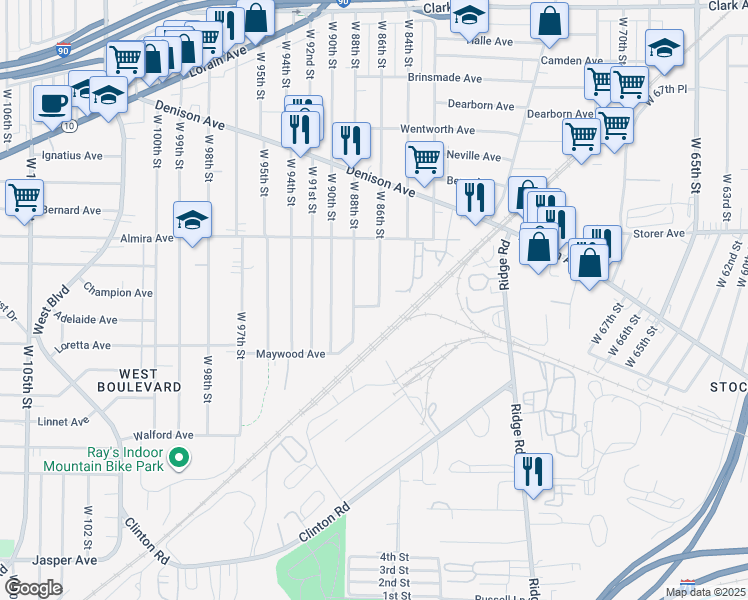 map of restaurants, bars, coffee shops, grocery stores, and more near 3440 West 86th Street in Cleveland