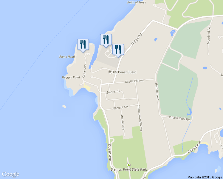 map of restaurants, bars, coffee shops, grocery stores, and more near 16 Chartier Circle in Newport