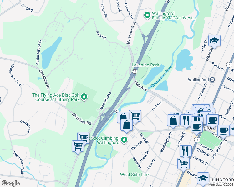 map of restaurants, bars, coffee shops, grocery stores, and more near 45 Clinton Place in Wallingford