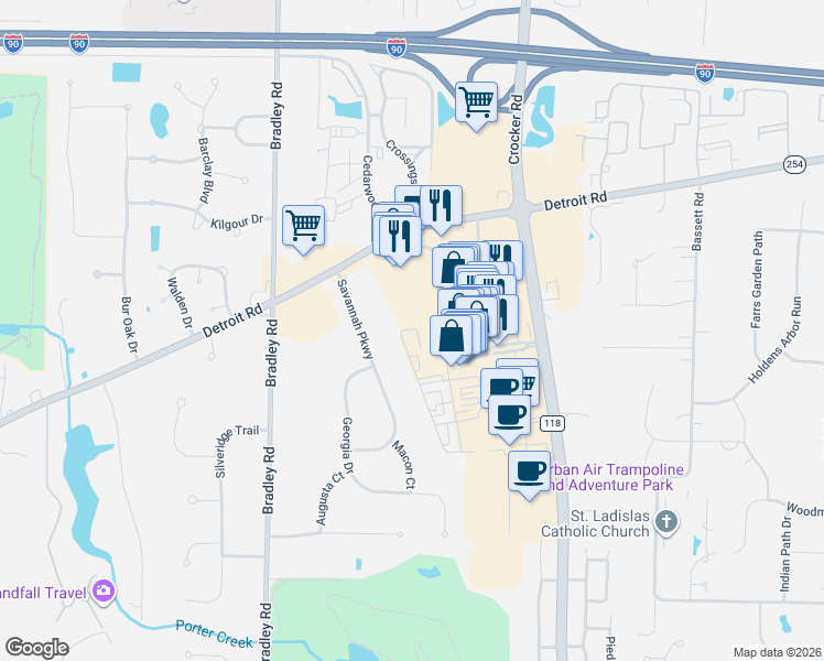 map of restaurants, bars, coffee shops, grocery stores, and more near 108 Ashbourne Drive in Westlake