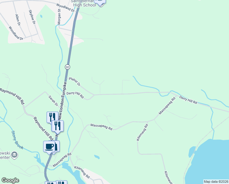 map of restaurants, bars, coffee shops, grocery stores, and more near 84 Derry Hill Road in Montville
