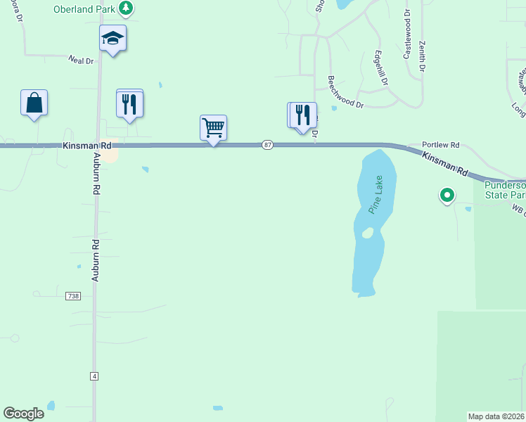map of restaurants, bars, coffee shops, grocery stores, and more near 11315 Kinsman Road in Geauga County