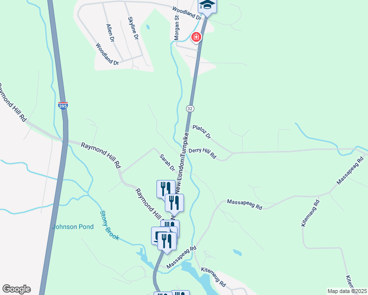map of restaurants, bars, coffee shops, grocery stores, and more near 1295 Connecticut 32 in Montville