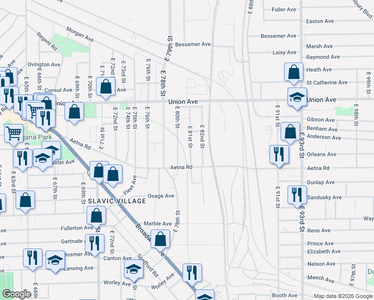 map of restaurants, bars, coffee shops, grocery stores, and more near 320 Leroy Avenue in Cleveland