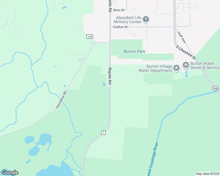 map of restaurants, bars, coffee shops, grocery stores, and more near 15010 Rapids Road in Burton