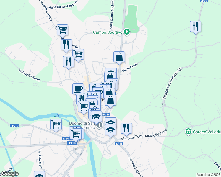 map of restaurants, bars, coffee shops, grocery stores, and more near 13-15 Via Galileo Galilei in Pontecorvo