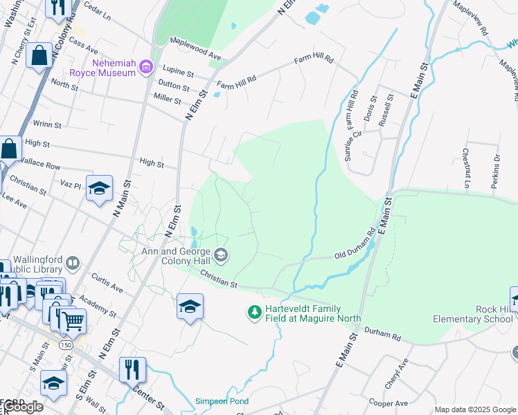map of restaurants, bars, coffee shops, grocery stores, and more near 101 Rosemary Lane in Wallingford