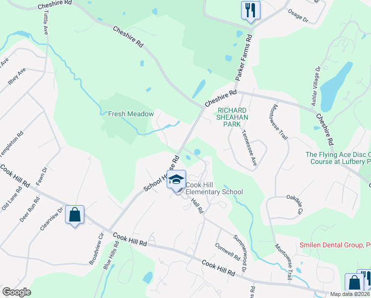 map of restaurants, bars, coffee shops, grocery stores, and more near 179 Summerhill Road in Wallingford