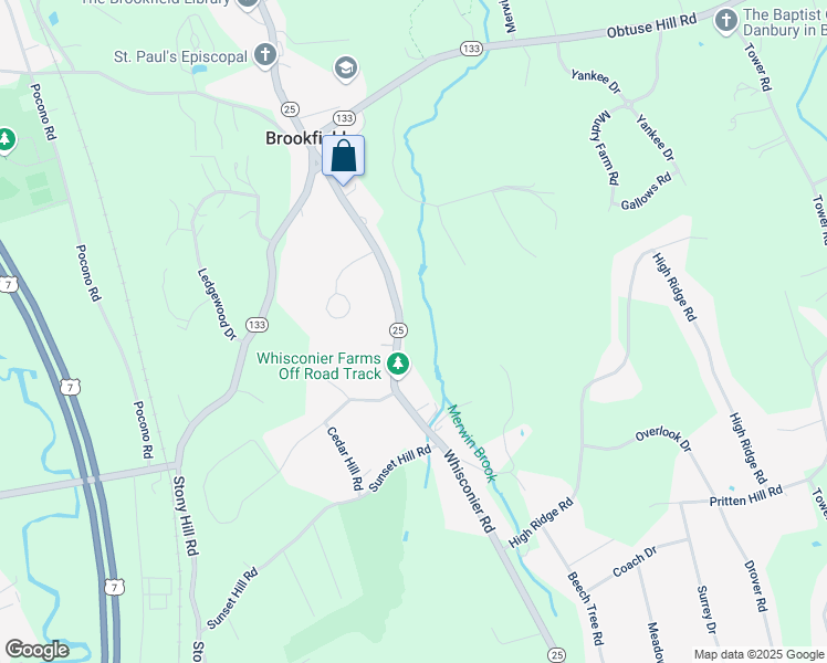 map of restaurants, bars, coffee shops, grocery stores, and more near 127 Whisconier Road in Brookfield