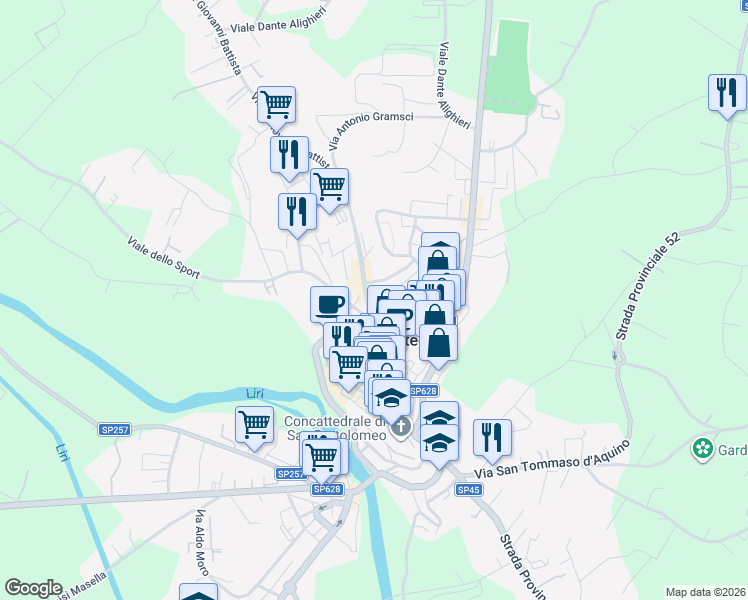 map of restaurants, bars, coffee shops, grocery stores, and more near 21 Lungoliri Salvatore Spiridigliozzi in Pontecorvo