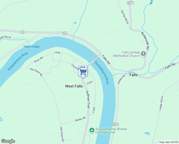map of restaurants, bars, coffee shops, grocery stores, and more near River Road 4 in Wyoming County