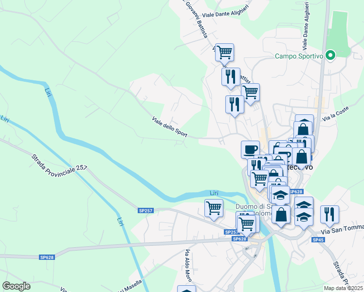 map of restaurants, bars, coffee shops, grocery stores, and more near 17 Contrada Melfi di Sotto in Provincia di Frosinone