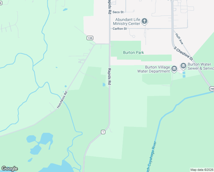 map of restaurants, bars, coffee shops, grocery stores, and more near 15010 Rapids Road in Burton