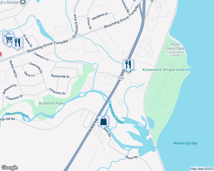 map of restaurants, bars, coffee shops, grocery stores, and more near 2893 Albany Post Road in New Windsor
