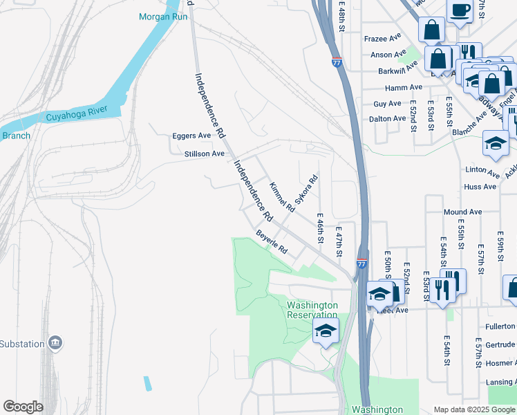 map of restaurants, bars, coffee shops, grocery stores, and more near 3500 Independence Road in Cleveland