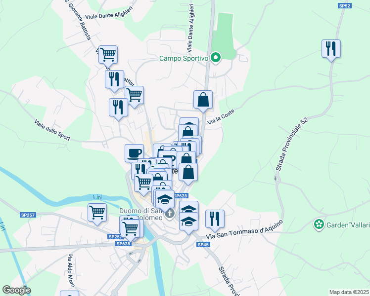 map of restaurants, bars, coffee shops, grocery stores, and more near 5 Via la Cupa in Pontecorvo