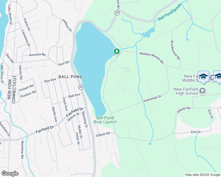 map of restaurants, bars, coffee shops, grocery stores, and more near 2 Meadow Ridge Drive in New Fairfield